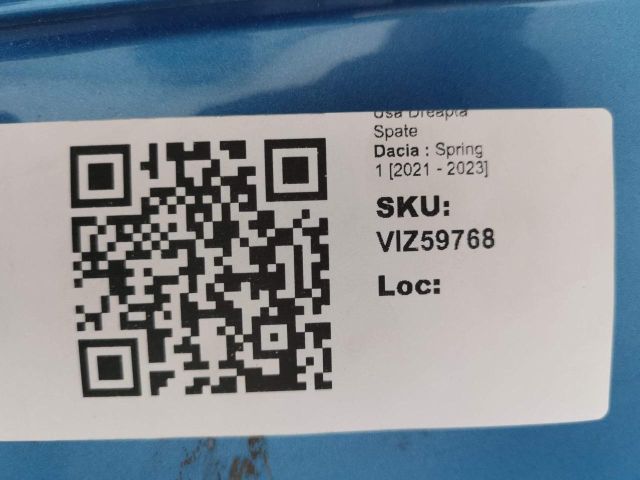 bontott DACIA SPRING Jobb hátsó Ajtó (Üres lemez)