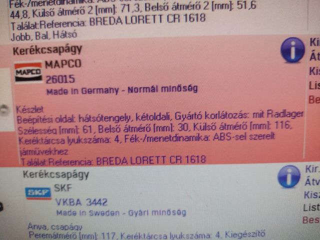 bontott FIAT BRAVA Kerékcsapágy