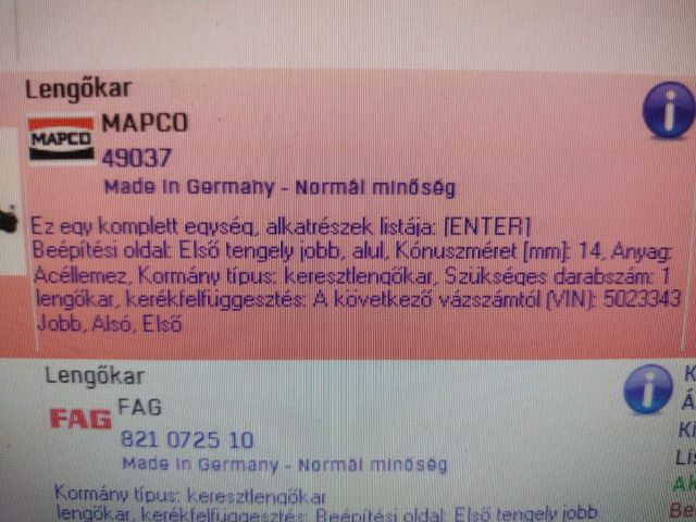 bontott FIAT DOBLO Jobb első Lengőkar