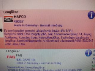 bontott FIAT DOBLO Jobb első Lengőkar