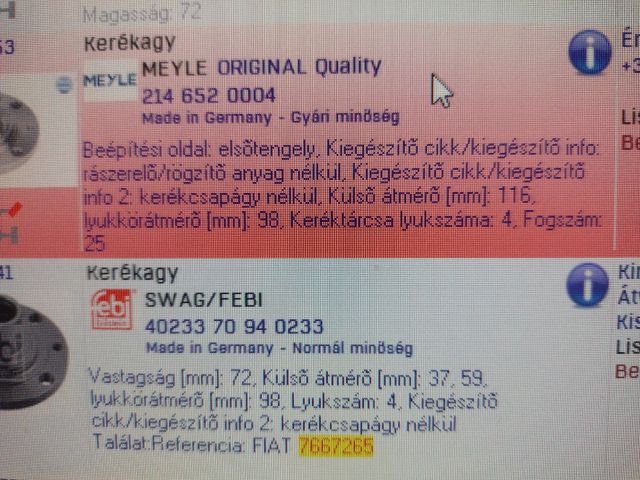 bontott FIAT MULTIPLA Első Kerékagy (Pozíciófüggetlen)