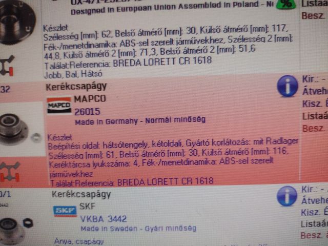 bontott FIAT PUNTO I Kerékcsapágy