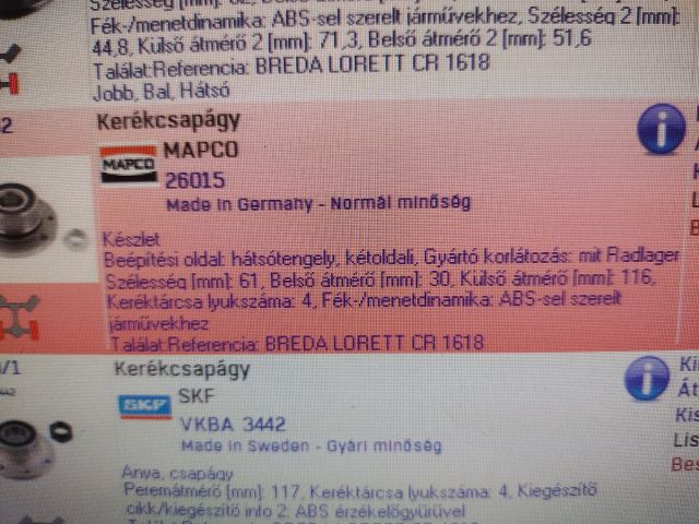 bontott FIAT PUNTO I Kerékcsapágy