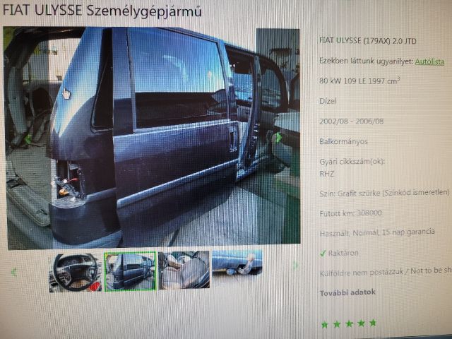 bontott FIAT ULYSSE Jobb Tolóajtó (Üres lemez)