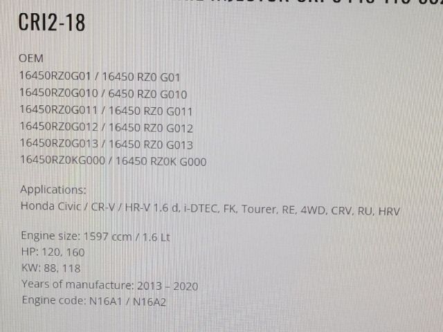 bontott HONDA HR-V Porlasztó (1 db)