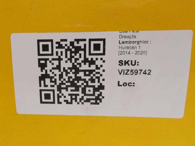 bontott LAMBORGHINI HURACÁN Jobb első Ajtó (Üres lemez)