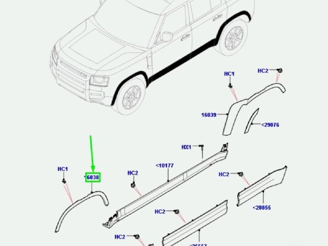 bontott LAND ROVER DEFENDER Jobb első Sárvédő Szélesítő