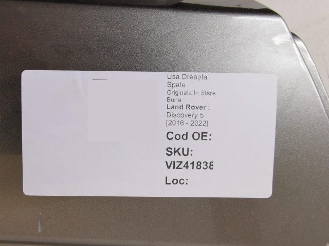 bontott LAND ROVER DISCOVERY V Jobb hátsó Ajtó (Üres lemez)