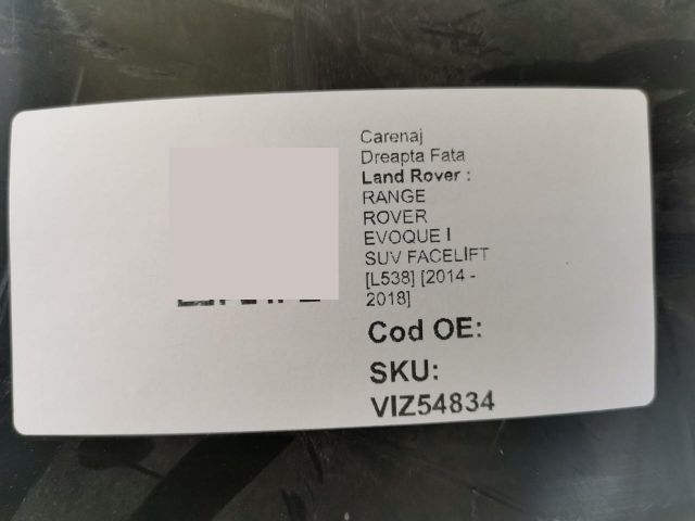 bontott LAND ROVER RANGE ROVER Jobb első Dobbetét (Kerékjárati, Műanyag)