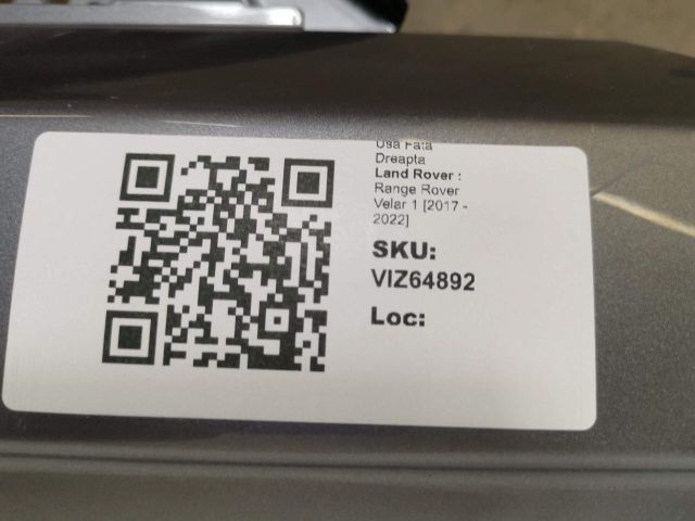 bontott LAND ROVER RANGE ROVER VELAR Jobb első Ajtó (Üres lemez)