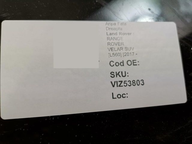 bontott LAND ROVER RANGE ROVER VELAR Jobb első Sárvédő