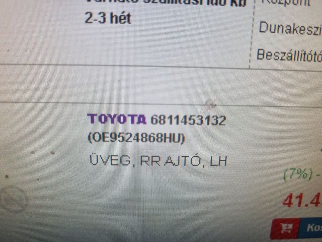 bontott LEXUS IS Bal hátsó Ablak