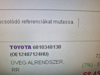 bontott LEXUS RX Jobb hátsó Ablak