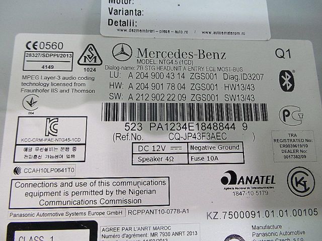 bontott MERCEDES-BENZ GLK-CLASS Rádió / CD