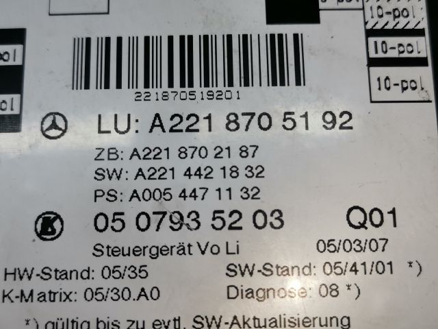 bontott MERCEDES-BENZ S-CLASS Bal első Ajtó Vezérlőegység