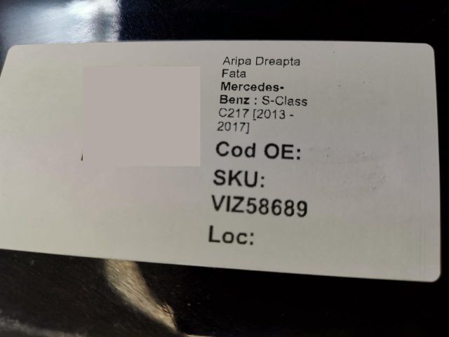 bontott MERCEDES-BENZ S-CLASS Jobb első Sárvédő