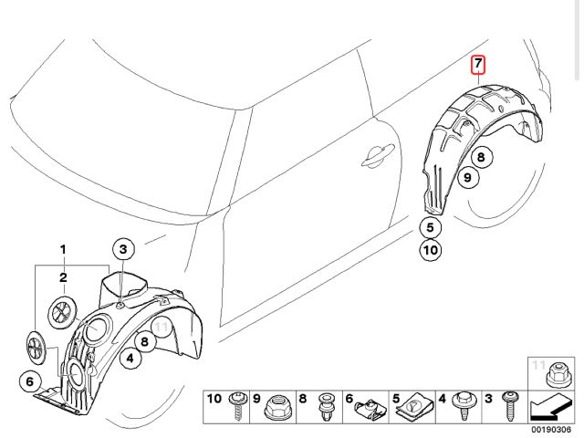 bontott MINI HATCHBACK Bal hátsó Dobbetét (Kerékjárati, Műanyag)