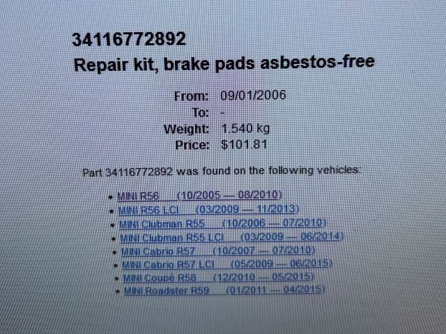 bontott MINI HATCHBACK Első Pár Fékbetét