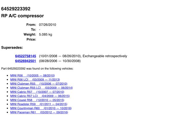 bontott MINI HATCHBACK Klímakompresszor