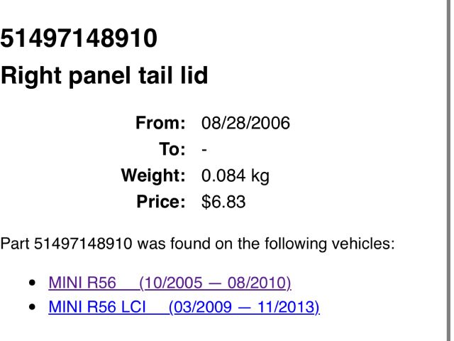 bontott MINI HATCHBACK Jobb hátsó Csomagtér Burkolat (Műanyag)