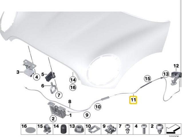 bontott MINI HATCHBACK Motorháztető Nyitó Bowden