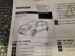 bontott NISSAN NOTE Bal Fényszóró Szemöldök