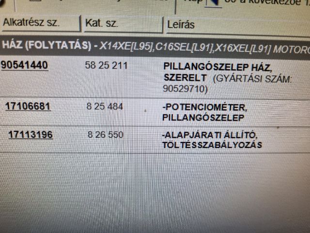 bontott OPEL ASTRA F Fojtószelep (Mechanikus)