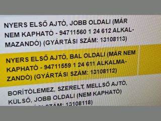 bontott OPEL ASTRA H Bal első Ajtó (Üres lemez)
