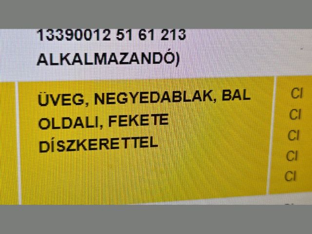 bontott OPEL ASTRA J Bal A Oszlop Oldalablak Üveg