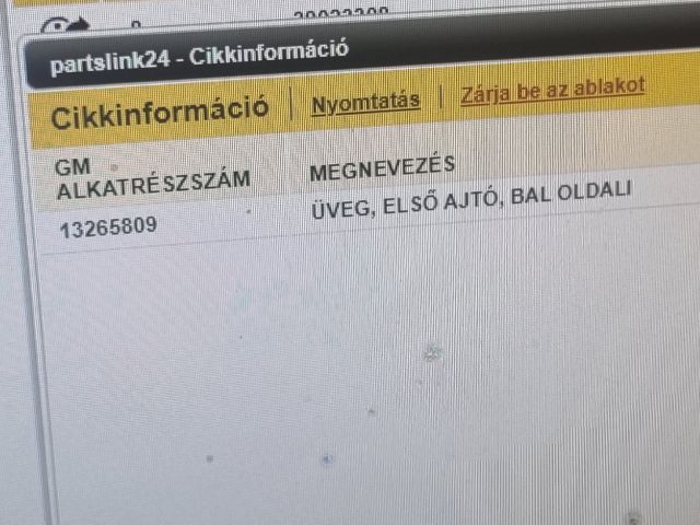 bontott OPEL ASTRA J Bal első Ablak