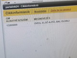 bontott OPEL ASTRA J Bal első Ablak