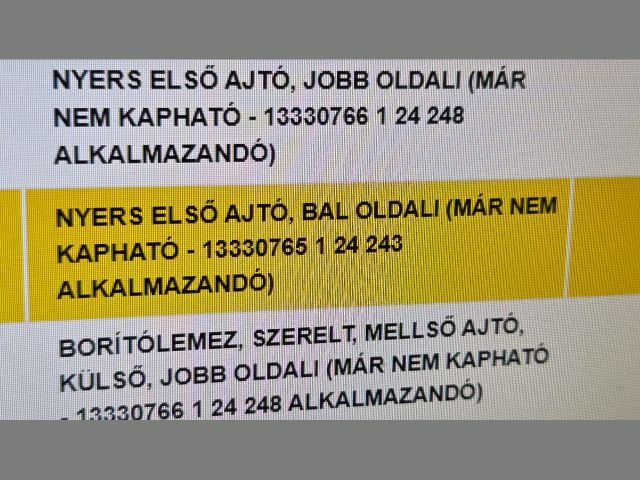bontott OPEL ASTRA J Bal első Ajtó (Üres lemez)