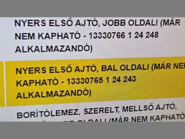 bontott OPEL ASTRA J Bal első Ajtó (Üres lemez)
