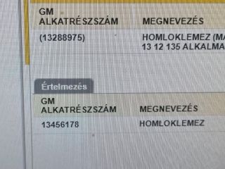 bontott OPEL ASTRA J Homlokfal (Üres lemez)