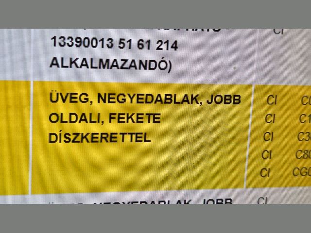 bontott OPEL ASTRA J Jobb A Oszlop Oldalablak Üveg