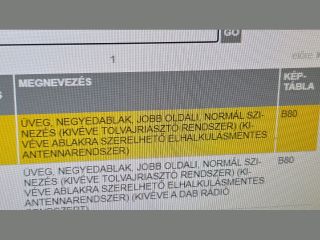 bontott OPEL ASTRA J Jobb C Oszlop Oldalablak Üveg