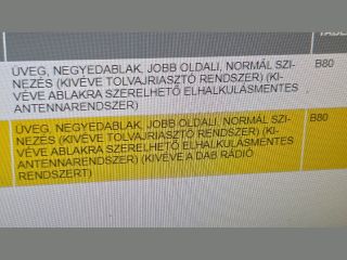 bontott OPEL ASTRA J Jobb C Oszlop Oldalablak Üveg