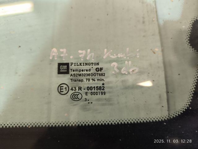bontott OPEL ASTRA J Jobb C Oszlop Oldalablak Üveg