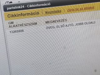 bontott OPEL ASTRA J Jobb első Ablak