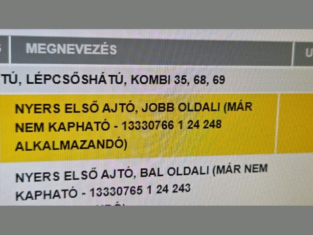 bontott OPEL ASTRA J Jobb első Ajtó (Üres lemez)
