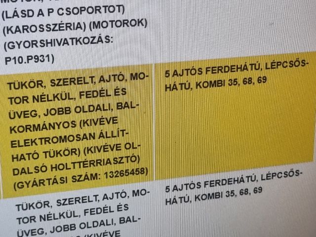 bontott OPEL ASTRA J Jobb Visszapillantó Tükör (Elektromos)