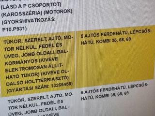 bontott OPEL ASTRA J Jobb Visszapillantó Tükör (Elektromos)
