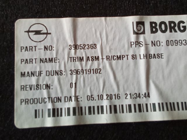 bontott OPEL ASTRA K Bal hátsó Csomagtér Burkolat (Műanyag)