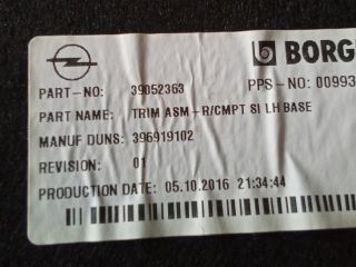 bontott OPEL ASTRA K Bal hátsó Csomagtér Burkolat (Műanyag)