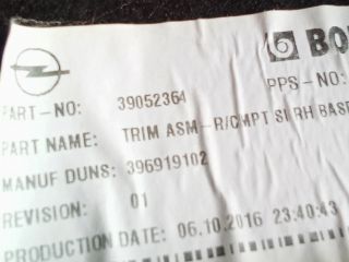 bontott OPEL ASTRA K Jobb hátsó Csomagtér Burkolat (Műanyag)