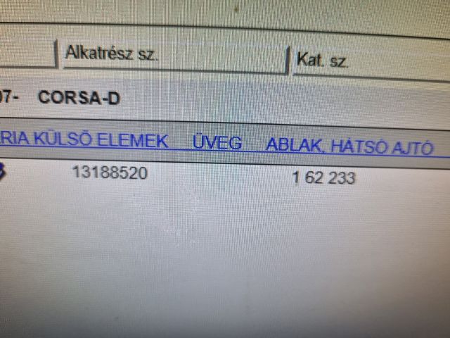 bontott OPEL CORSA D Bal hátsó Fixüveg (Ajtóban)