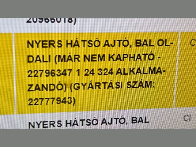 bontott OPEL INSIGNIA Bal hátsó Ajtó (Üres lemez)