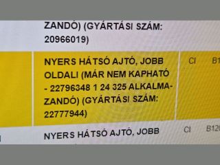 bontott OPEL INSIGNIA Jobb hátsó Ajtó (Üres lemez)