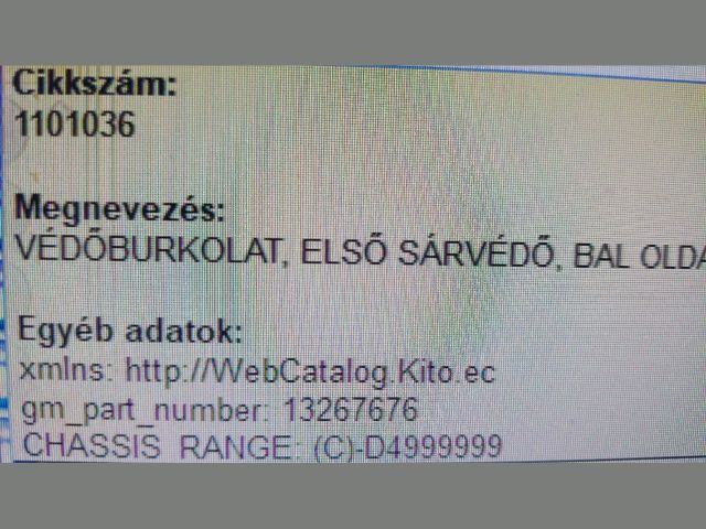 bontott OPEL MERIVA B Bal első Dobbetét (Kerékjárati, Műanyag)