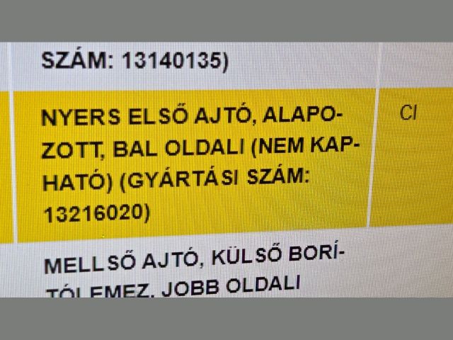 bontott OPEL VECTRA C Bal első Ajtó (Üres lemez)